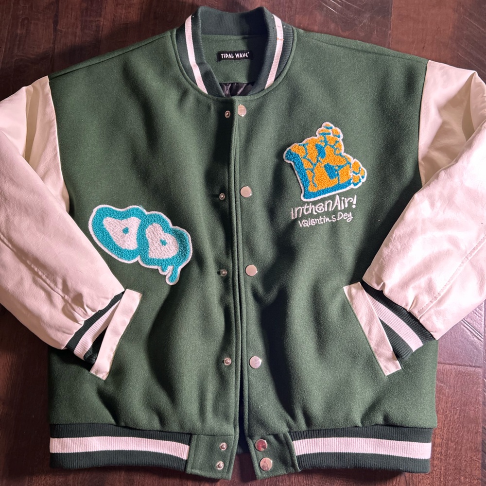 Green Varsity Jacket with Colorful Patches